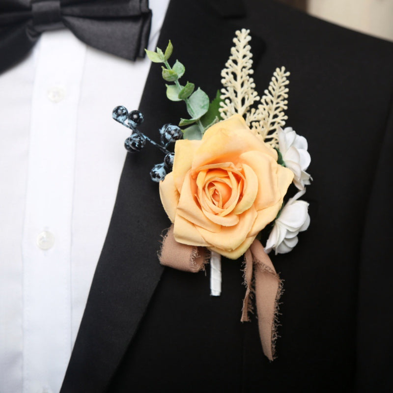 Bulk Artificial Rose Boutonniere for Wedding Men Groomsmen Guest Wholesale