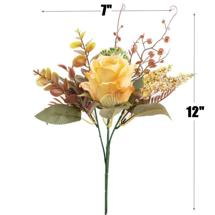 Bulk 12 inches Tall Rose Bush Bouquet Autumn Winter Floral Arrangements Wholesale