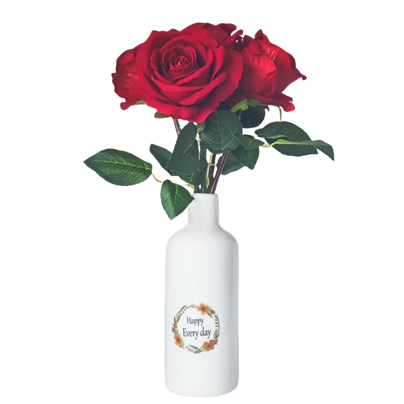 Bulk 14" Velvet Rose Flowers with Vase Happy Every Day Floral Arrangement Wholesale