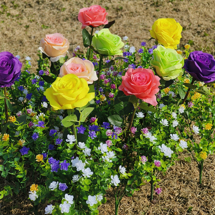 Bulk 30pcs Mixed Faux Outdoor Flowers Roses with Plants UV Resistant Wholesale