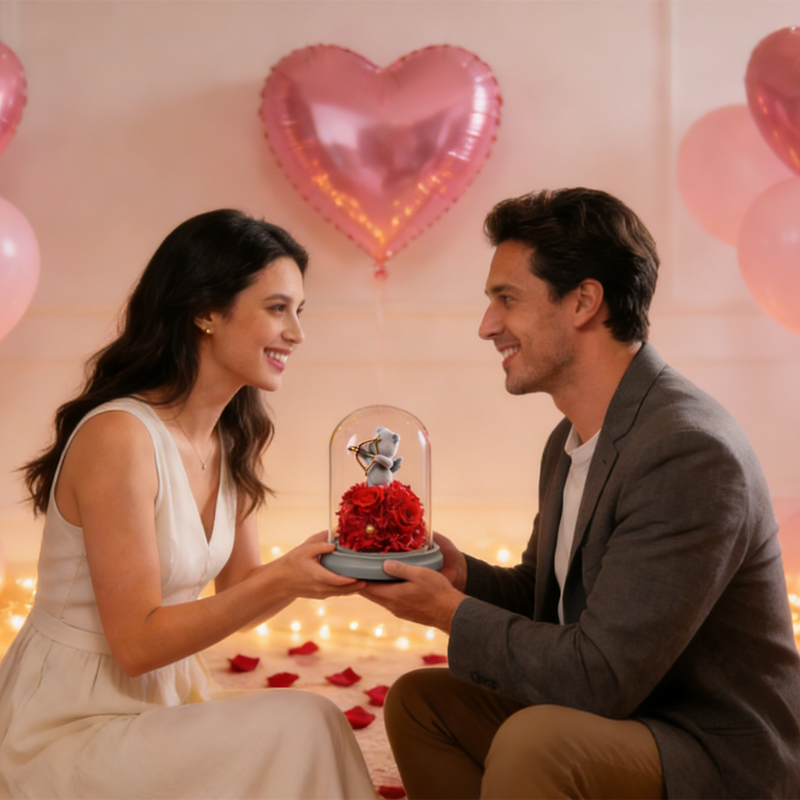 Bulk Preserved Rose with Cute Teddy Bear Valentine’s Day Gifts for Her Wholesale