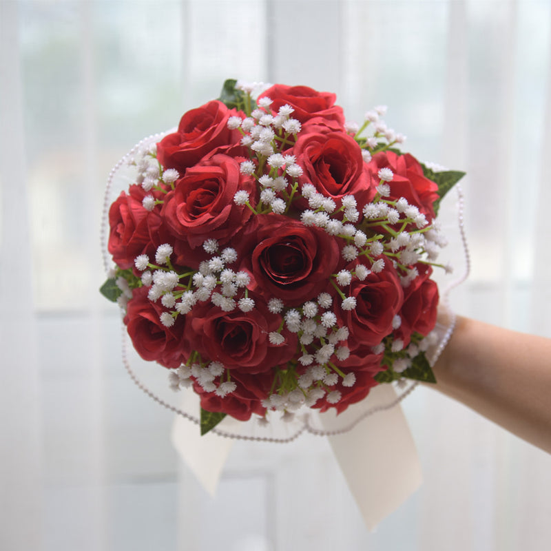 Bouquet de roses en vrac de 7,8 pouces, bouquets de demoiselle d'honneur, bouquets de mariage en gros 