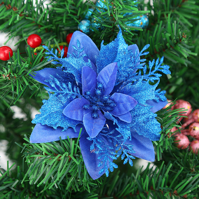 Clearance Bulk 14 Colors 6" Glitter Poinsettia Artificial Christmas Flowers Xmas Tree Ornaments Wholesale