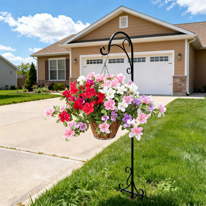 Bulk 2pcs Realistic Faux Azalea Hanging Flowers – UV Resistant & No Fade, Artificial Silk Blooms for Home, Garden, Balcony & Yard Wholesale