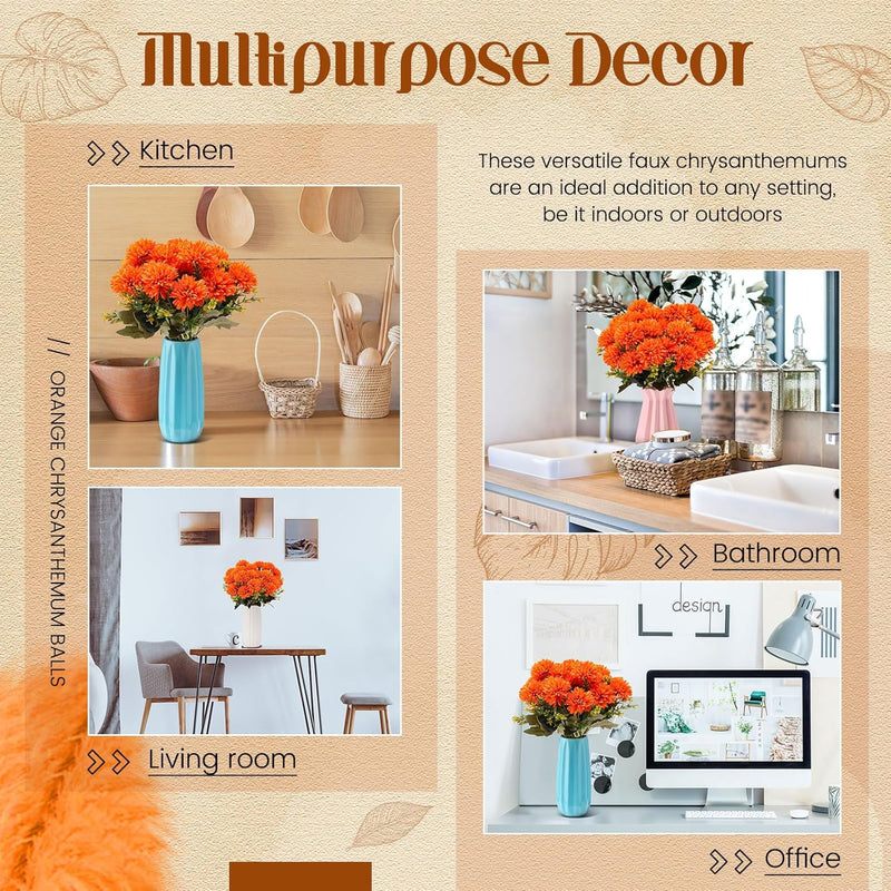 Lot de 4 fleurs artificielles de souci de 11,8 pouces de haut, fausses fleurs de chrysanthème pour l'automne, vente en gros