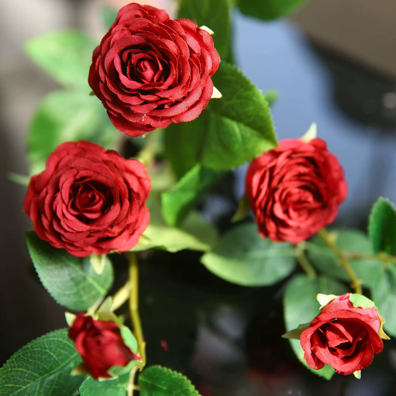 Tiges de camélia roses extra longues en vrac Arrangement floral artificiel en soie de roses de thé en gros