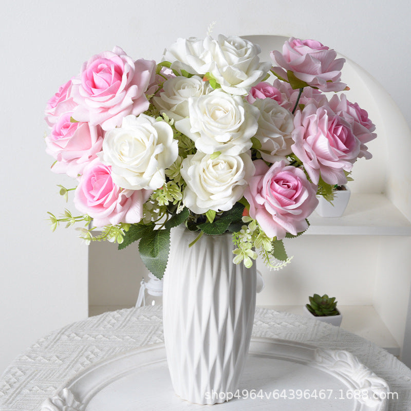 Bulk 13.5" Rose Bush Bouquet Faux Silk Rose Flowers Wholesale