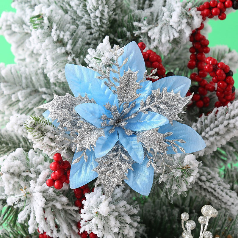 Bulk 14 Colors 6" Glitter Poinsettia Artificial Christmas Flowers Xmas Tree Ornaments Wholesale