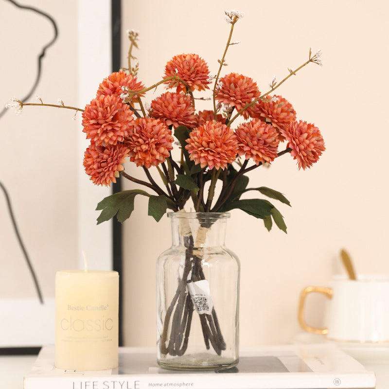 Bulk 12.2" Small Artificial Pom Pom Mums Bouquet Realistic Autumn Flowers for Fall Decor Thanksgiving Tabletop Wreath DIY Whoelsale