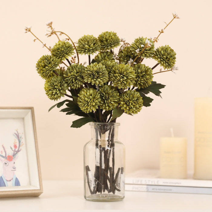 Bulk 12.2" Small Artificial Pom Pom Mums Bouquet Realistic Autumn Flowers for Fall Decor Thanksgiving Tabletop Wreath DIY Whoelsale