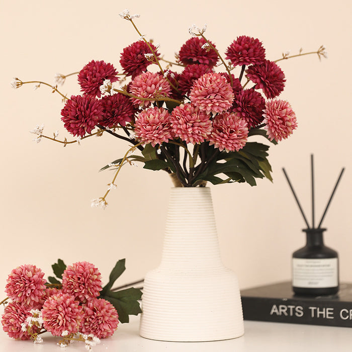 Bulk 12.2" Small Artificial Pom Pom Mums Bouquet Realistic Autumn Flowers for Fall Decor Thanksgiving Tabletop Wreath DIY Whoelsale