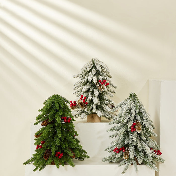 Bulk 15.7" Artificial Christmas Trees with Berries and Pinecones in Pot Wholesale