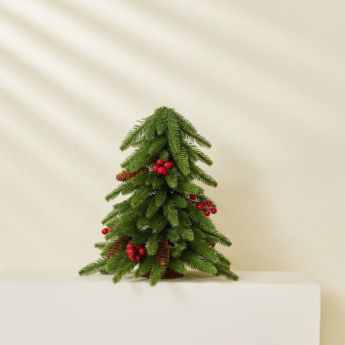 Bulk 15.7" Artificial Christmas Trees with Berries and Pinecones in Pot Wholesale