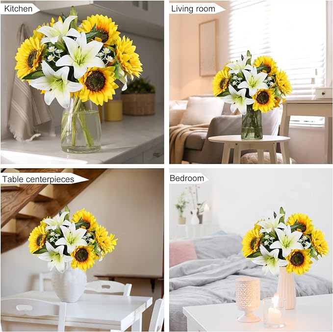 Bouquet de roses et de lys tigrés artificiels préfabriqués en vrac de 14 pouces pour bouquet de mariage, centres de table, fête à domicile, anniversaire, vente en gros