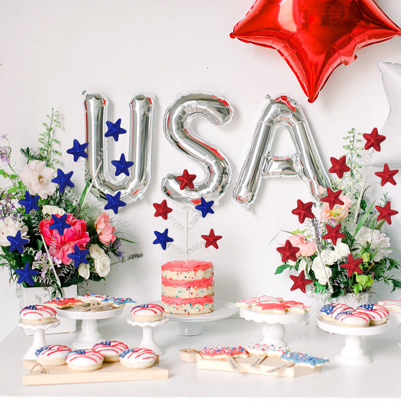 Bulk 12" Glitter Stems Picks Red White and Blue Star for Memorial Day Labor Day Veteran's Day Independence Day Tree Decoration Wholesale