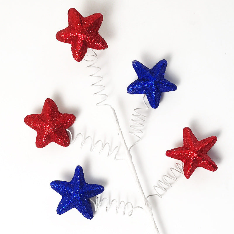 Bulk 12" Glitter Stems Picks Red White and Blue Star for Memorial Day Labor Day Veteran's Day Independence Day Tree Decoration Wholesale
