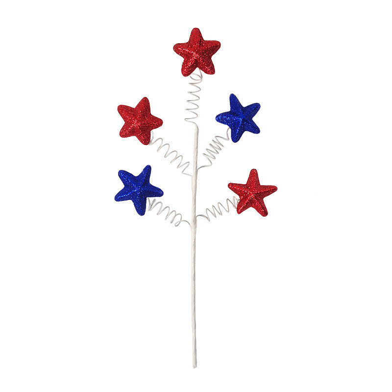Bulk 12" Glitter Stems Picks Red White and Blue Star for Memorial Day Labor Day Veteran's Day Independence Day Tree Decoration Wholesale