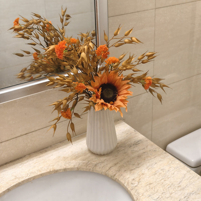 Bulk 16" Thanksgiving Centerpiece Artificial Sunflower and Oat Arrangement in Ceramic Vase Wholesale