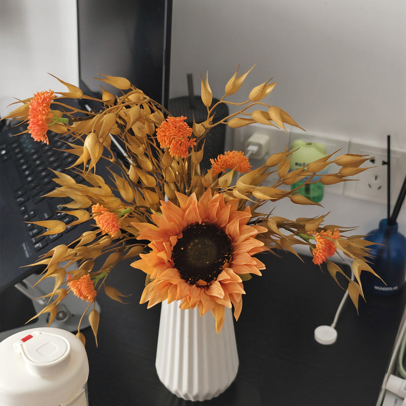Bulk 16" Thanksgiving Centerpiece Artificial Sunflower and Oat Arrangement in Ceramic Vase Wholesale