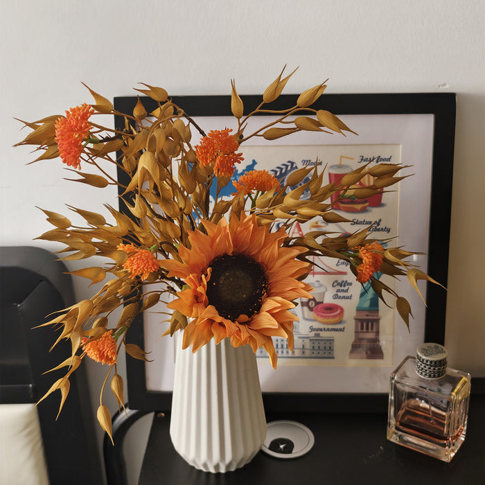 Bulk 16" Thanksgiving Centerpiece Artificial Sunflower and Oat Arrangement in Ceramic Vase Wholesale