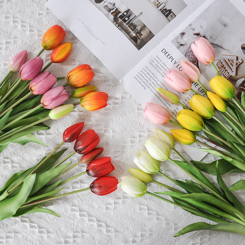 Premium Real Touch Soft Latex Tulips Bouquet  - 15.7"