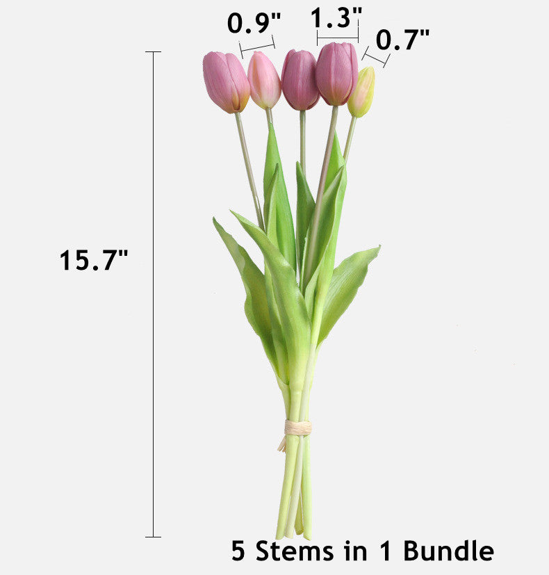 Premium Real Touch Soft Latex Tulips Bouquet  - 15.7"