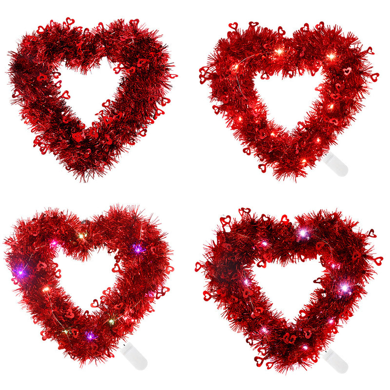 Bulk Valentine's Day Heart Shape Wreath Glitter Tinsel Garland