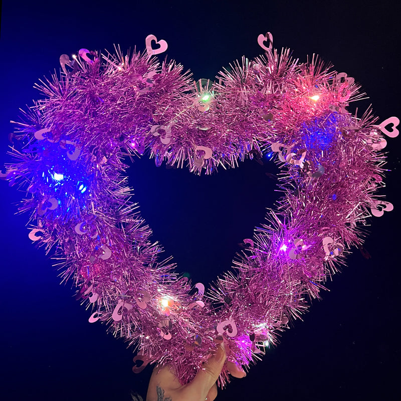 Bulk Valentine's Day Heart Shape Wreath Glitter Tinsel Garland