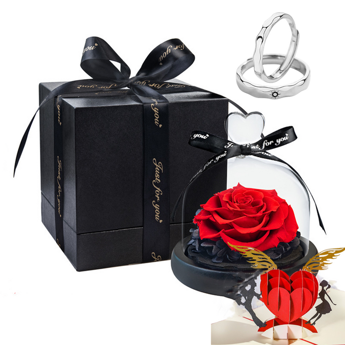 Bulk 4Pcs Preserved Rose Gifts with Valentine Gift Jewelry Ring and Cards Wholesale