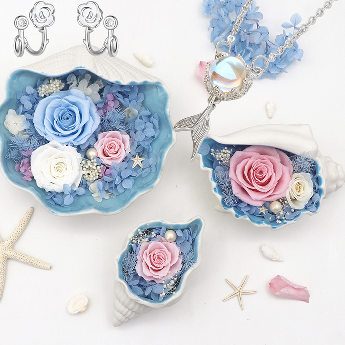 Bulk 6Pcs Luxury Valentines Gifts for Her Preserved Floral in Conch with Necklace and Earrings Wholesale