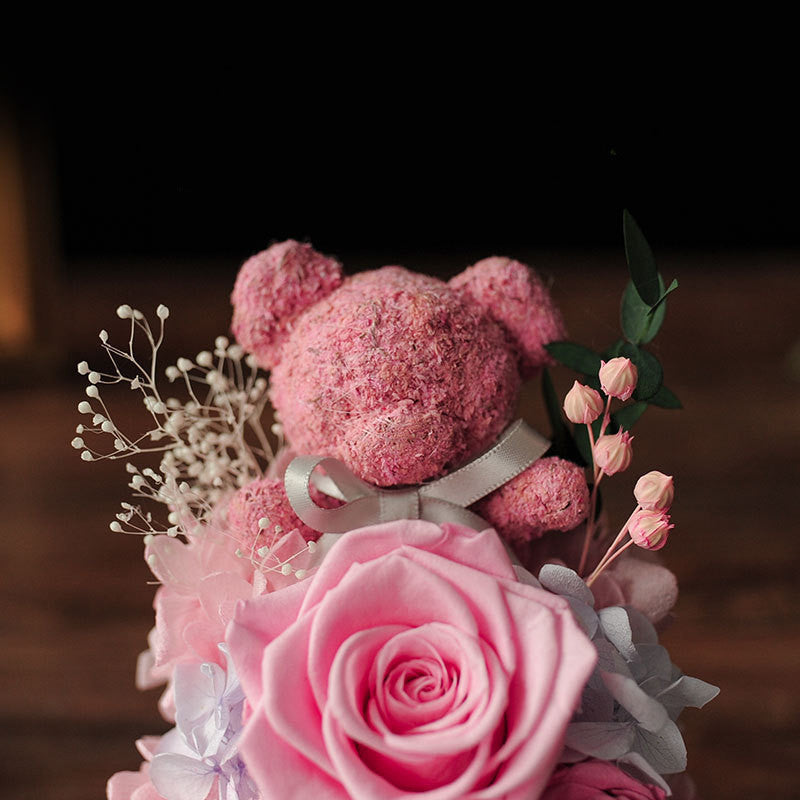Bulk Preserved Flowers Gifts Rose Moss Bear Gifts with Led Light Wholesale