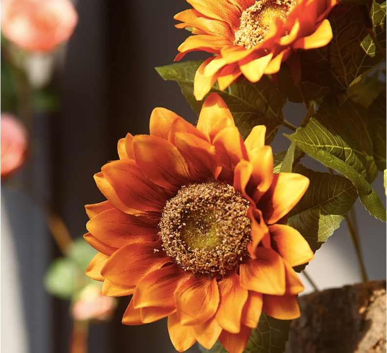 Bulk 18 inches Tall Sunflowers Bush Bouquet Artificial Sunflower Silk Flowers Autumn Decoration Wholesale