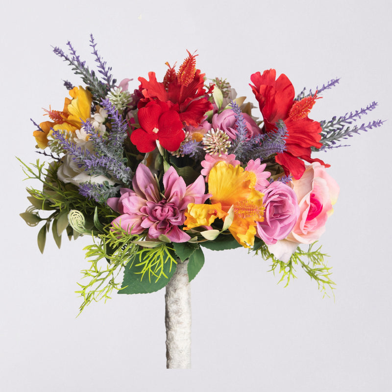 Bulk 9” Hibiscus Bridal Bouquet Mixed Rose Daisy Lavender Dahlia Artificial Flowers for Wedding Wholesale