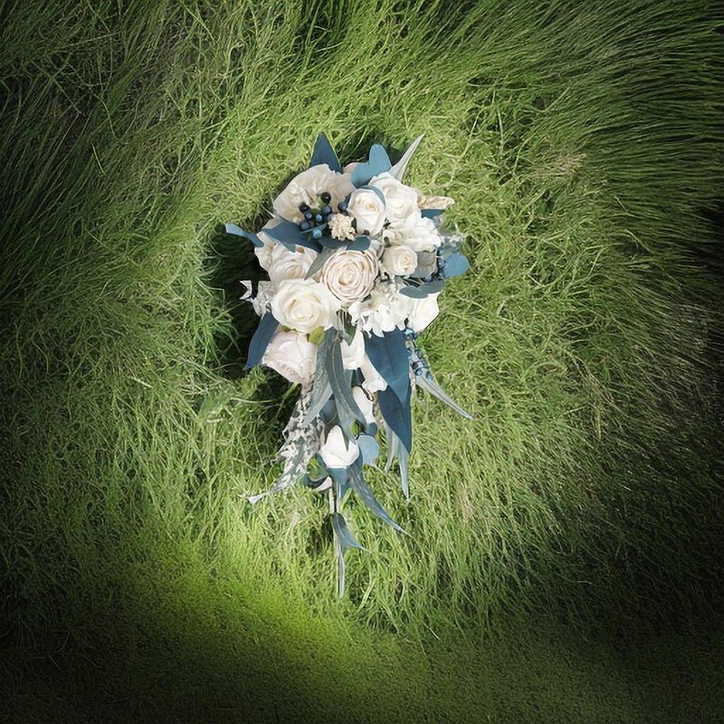 Bulk 11" Cascading Noble Navy Blue And Champagne Rose Wedding Bouquets Wholesale