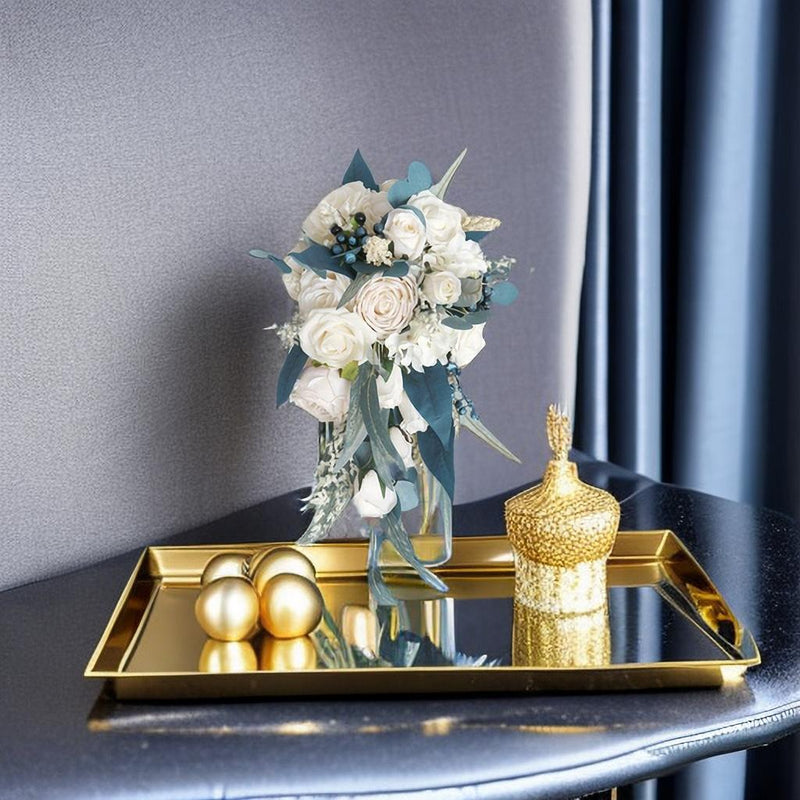 Bulk 11" Cascading Noble Navy Blue And Champagne Rose Wedding Bouquets Wholesale