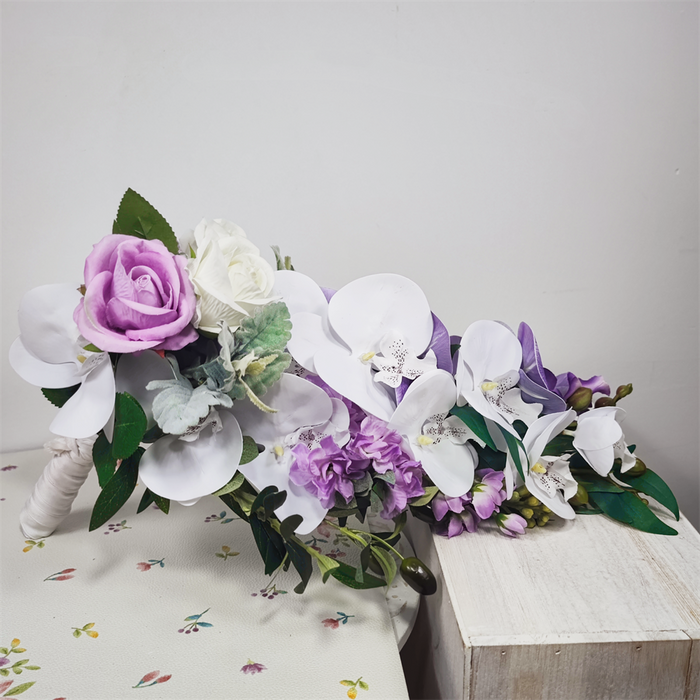 Bulk Orchids Cascading Bridal Bouquet White and Wisteria Wedding Bouquet Wholesale