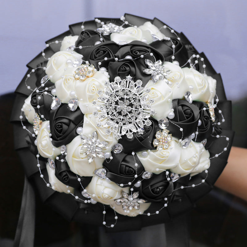 Bulk 20 Colors 8.3" Handmade Satin Rose Bridal Bouquet Throw Toss Round Wedding Bouquet Wholesale