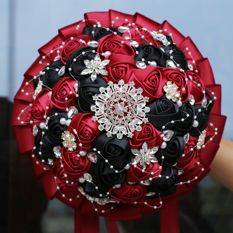 Bulk 20 Colors 8.3" Handmade Satin Rose Bridal Bouquet Throw Toss Round Wedding Bouquet Wholesale