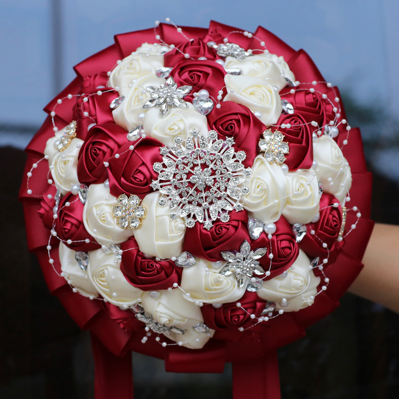 Bulk 20 Colors 8.3" Handmade Satin Rose Bridal Bouquet Throw Toss Round Wedding Bouquet Wholesale