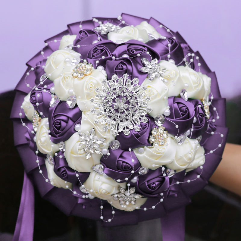 Bulk 20 Colors 8.3" Handmade Satin Rose Bridal Bouquet Throw Toss Round Wedding Bouquet Wholesale