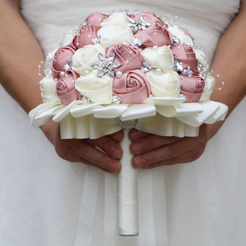 Bulk 20 Colors 8.3" Handmade Satin Rose Bridal Bouquet Throw Toss Round Wedding Bouquet Wholesale