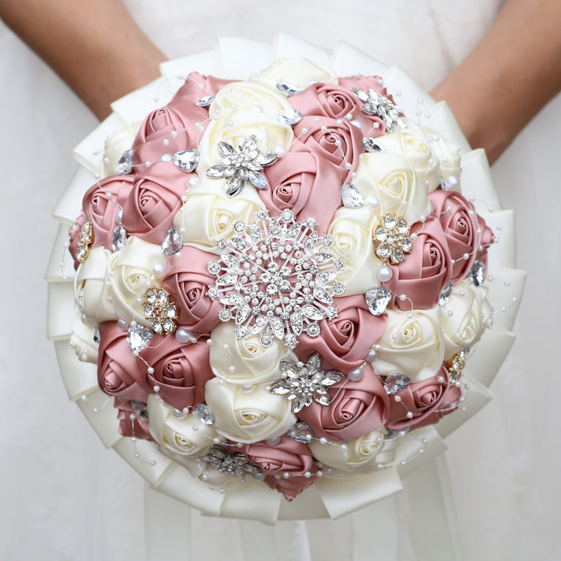Bulk 20 Colors 8.3" Handmade Satin Rose Bridal Bouquet Throw Toss Round Wedding Bouquet Wholesale