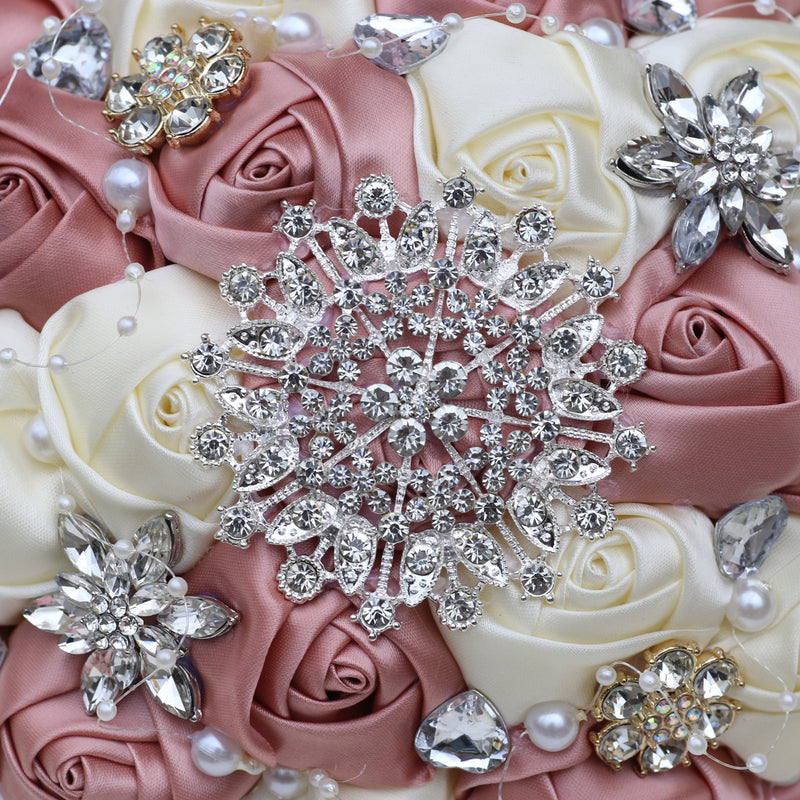 Bulk 20 Colors 8.3" Handmade Satin Rose Bridal Bouquet Throw Toss Round Wedding Bouquet Wholesale