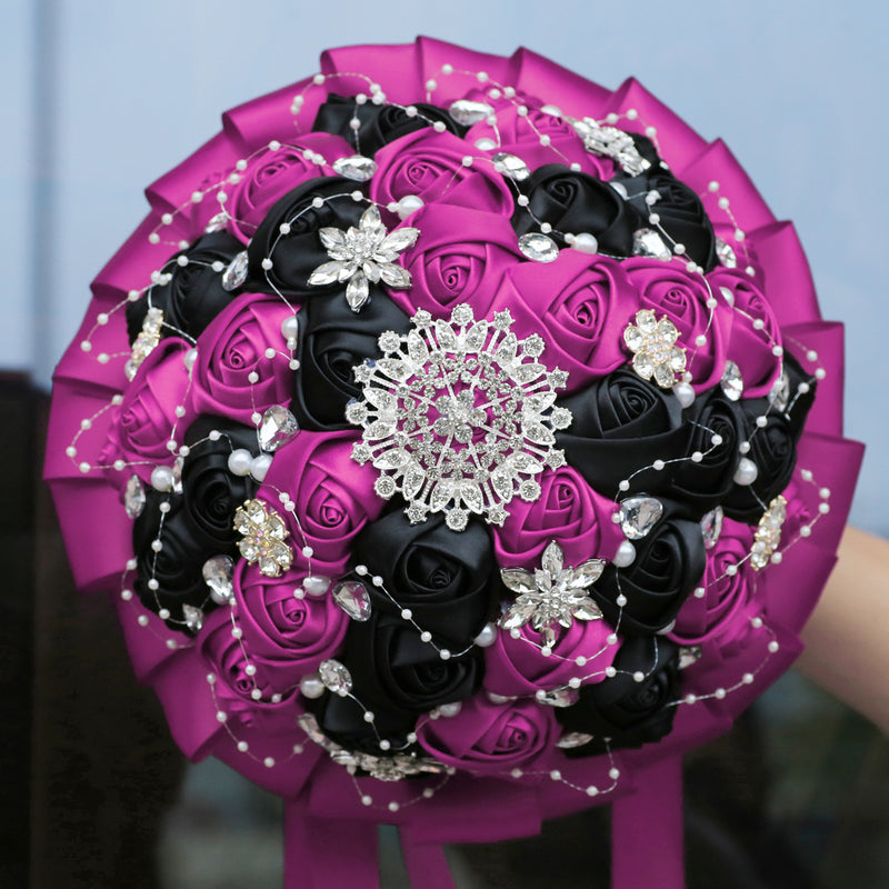 Bulk 20 Colors 8.3" Handmade Satin Rose Bridal Bouquet Throw Toss Round Wedding Bouquet Wholesale