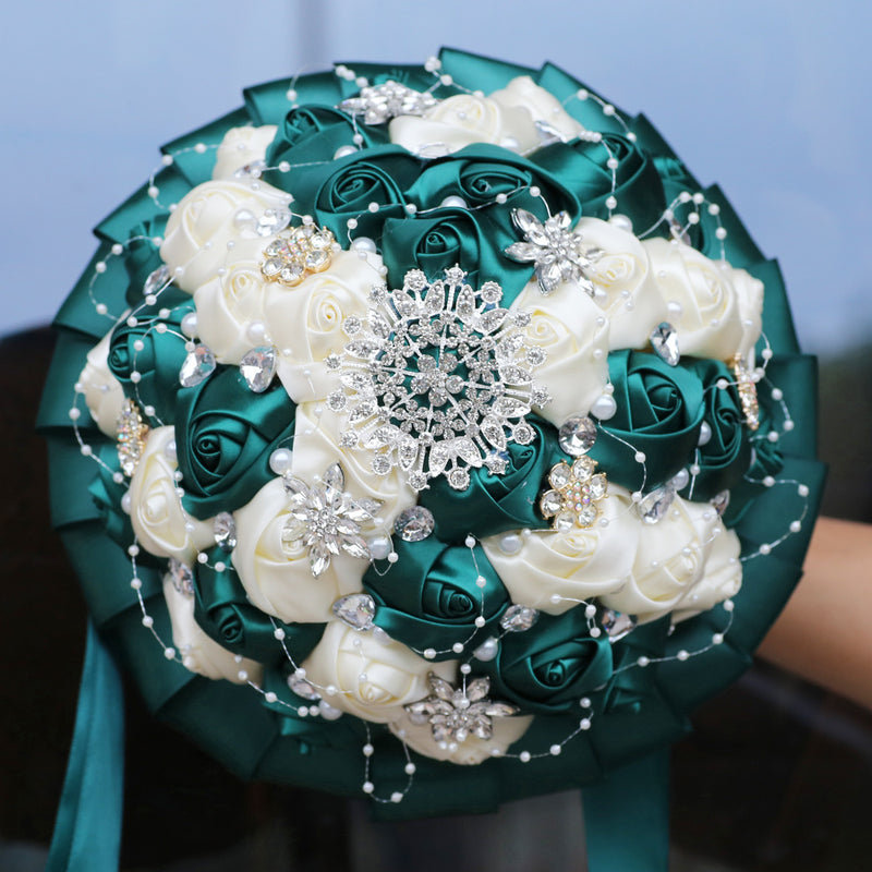 Bulk 20 Colors 8.3" Handmade Satin Rose Bridal Bouquet Throw Toss Round Wedding Bouquet Wholesale