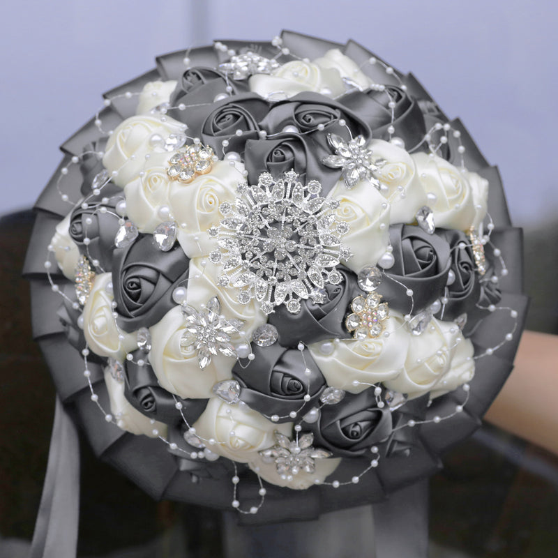 Bulk 20 Colors 8.3" Handmade Satin Rose Bridal Bouquet Throw Toss Round Wedding Bouquet Wholesale