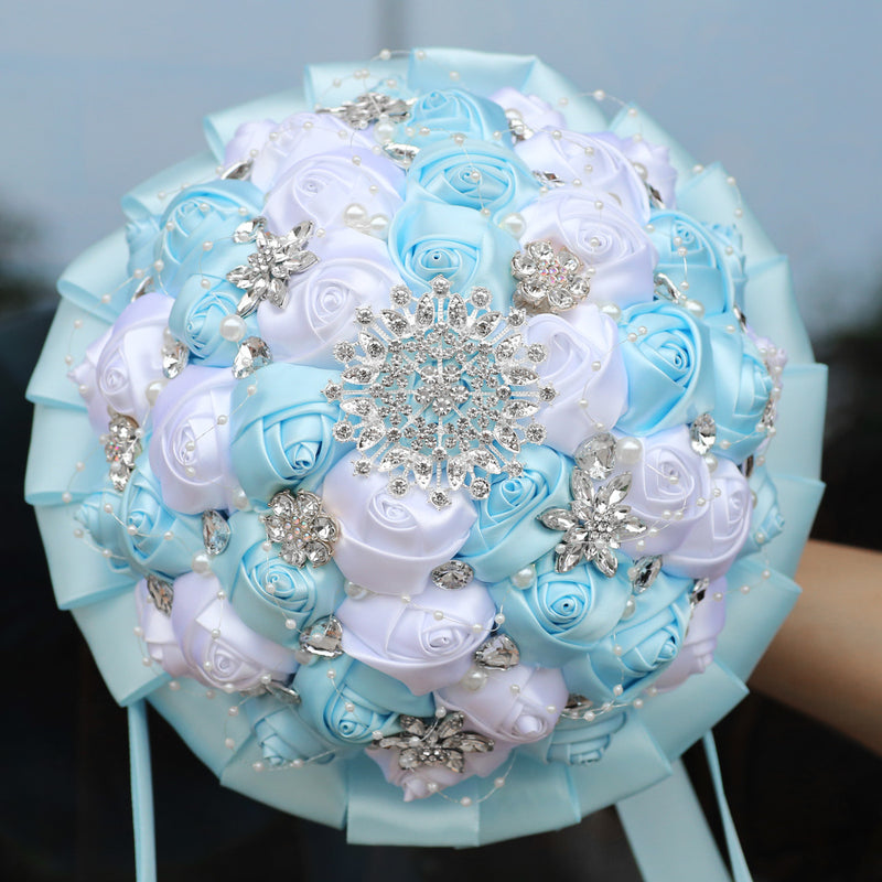 Bulk 20 Colors 8.3" Handmade Satin Rose Bridal Bouquet Throw Toss Round Wedding Bouquet Wholesale