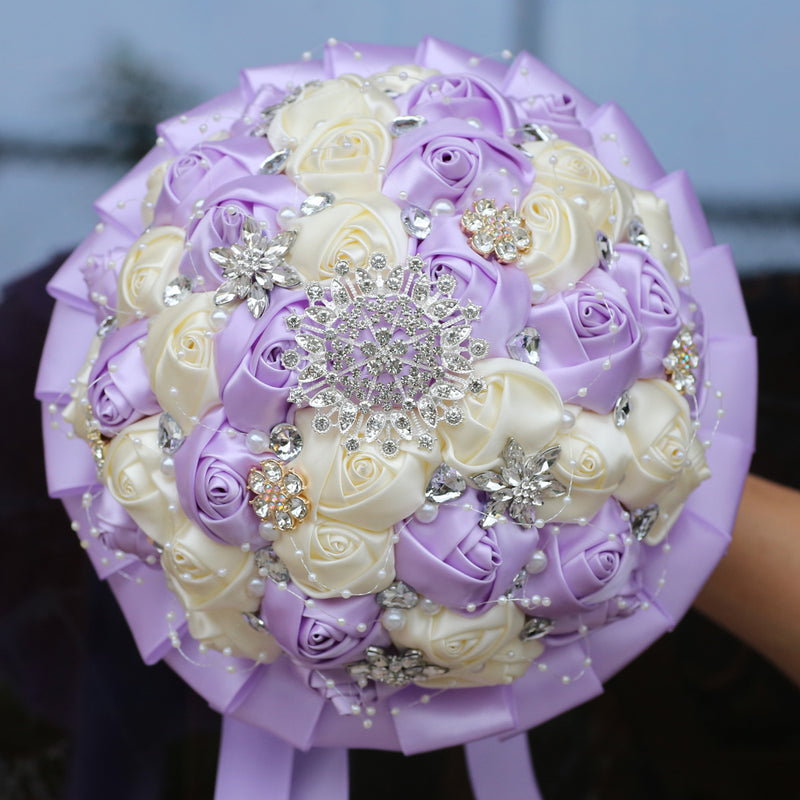 Bulk 20 Colors 8.3" Handmade Satin Rose Bridal Bouquet Throw Toss Round Wedding Bouquet Wholesale