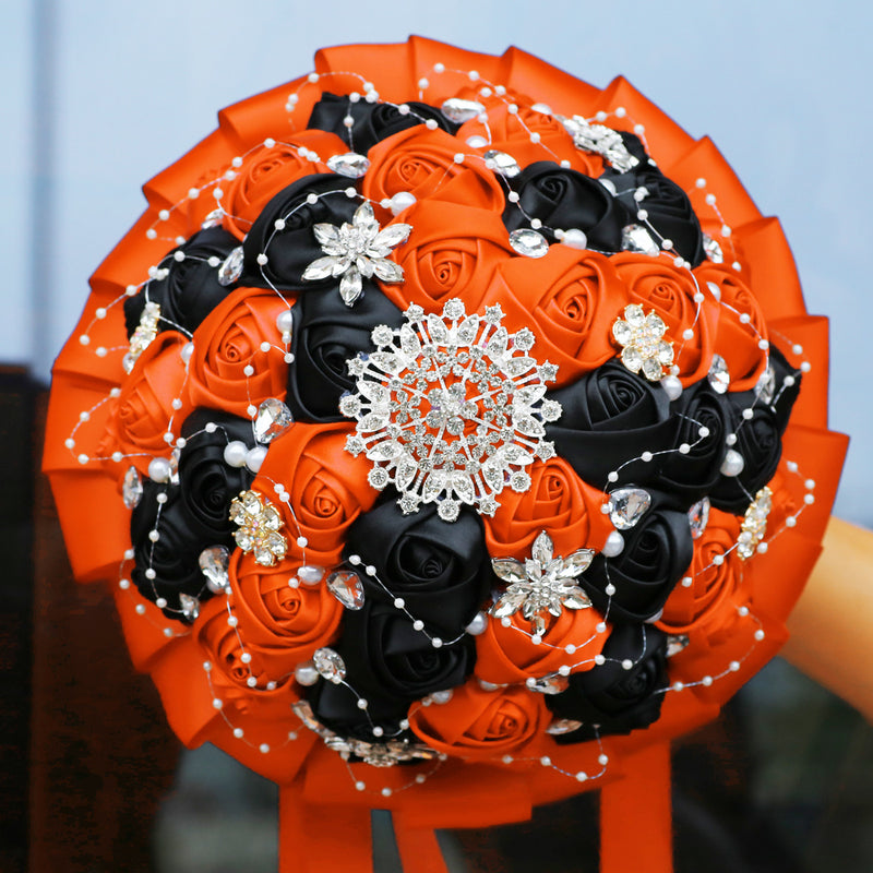 Bulk 20 Colors 8.3" Handmade Satin Rose Bridal Bouquet Throw Toss Round Wedding Bouquet Wholesale