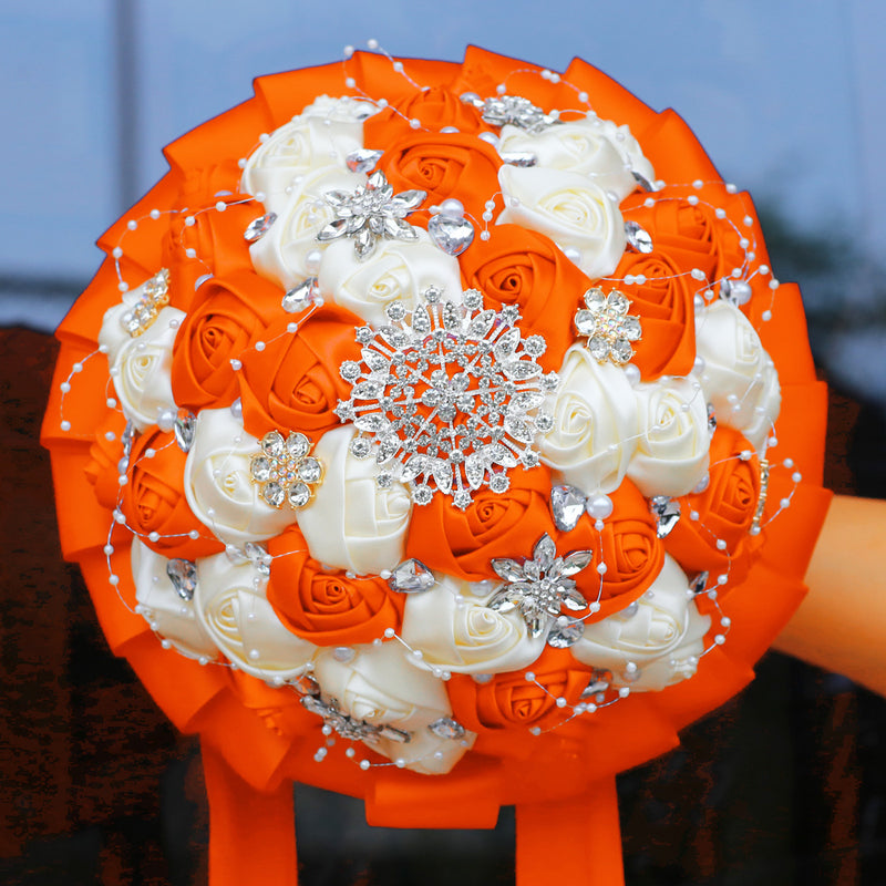 Bulk 20 Colors 8.3" Handmade Satin Rose Bridal Bouquet Throw Toss Round Wedding Bouquet Wholesale